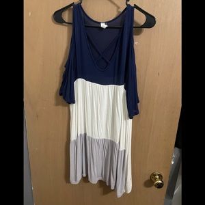 Cold shoulder navy, cream, grey tunic shirt XL